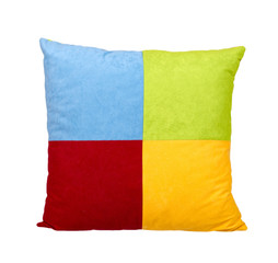 Decorative square pillow, multicolored cloth, soft and puffy.