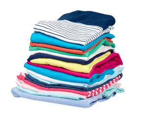 Stack of clothes, fresh laundry textile. Isolated.