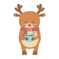 reindeer with scarf holding chocolate cup decoration merry christmas