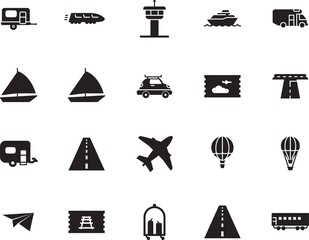 holiday vector icon set such as: shipping, bag, toy, view, lifestyle, track, rv, briefcase, grey, terminal, industry, origami, leisure, pictogram, water, building, metro, start, cruiser, family