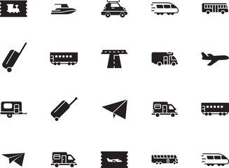 holiday vector icon set such as: box, street, road, race, outdoor, pictogram, camp, drive, map, coupon, jet, cruise, highway, stripe, silhouette, sky, vessel, airport, navigation, luxury, abstract