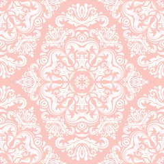 Orient vector classic pattern. Seamless abstract background with white vintage elements. Orient pink and white background. Ornament for wallpaper and packaging