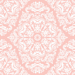 Orient vector classic pattern. Seamless abstract background with white vintage elements. Orient pink and white background. Ornament for wallpaper and packaging