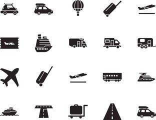 holiday vector icon set such as: balloon, activity, passenger, express, ticket, circle, high, paper, rv, logo, station, trolley, mobile, railway, tickets, briefcase, sky, vessel, hot, metal, carriage