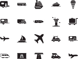 Fototapeta premium holiday vector icon set such as: motorhome, coupon, way, avenue, leisure, path, coach, highway, school, sailboat, hotel, marine, traveler, basket, navigation, hot, architecture, asphalt, tower, sail