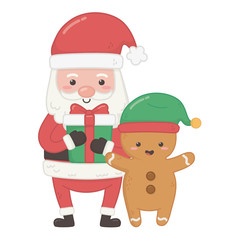 santa and gingerbread man and gift decoration merry christmas