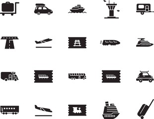 holiday vector icon set such as: high, mobile, arrivals, terminal, yacht, camp, cart, path, industry, subway, arrive, coach, logo, take, traveler, street, hotel, drive, briefcase, controller