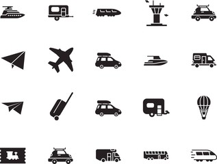 holiday vector icon set such as: case, wheel, coach, airport, camp, industry, control, side, pass, lifestyle, tower, delivery, access, grey, architecture, departure, sport, template, rv, basket