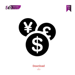 Outline different-currencies icon vector isolated on white background. Graphic design, material-design, office icons, mobile application, logo, user interface. EPS 10 format vector
