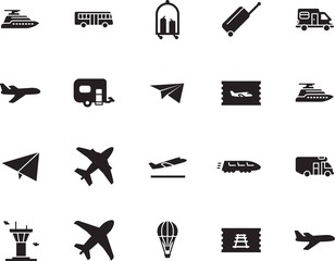 holiday vector icon set such as: side, wagon, express, motion, briefcase, cart, off, speed, access, airways, sport, coach, rail, mobile, template, controller, logo, hotel, bag, tower, wheel, silver