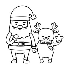 santa and reindeer with star decoration merry christmas line style