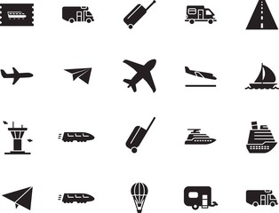holiday vector icon set such as: navigation, hot, sailboat, map, industry, highway, sail, architecture, liner, airship, balloon, shipping, life, nautical, avenue, regatta, cruiser, road, arrive