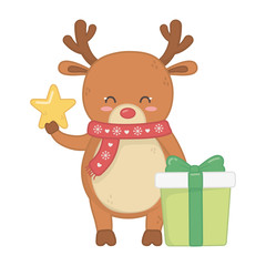 Fototapeta premium reindeer with star and gift decoration merry christmas