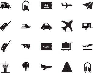 holiday vector icon set such as: pictogram, architecture, avenue, access, take, boat, race, view, motorhome, yacht, sketch, vessel, departures, box, building, way, abstract, leisure, tour, road