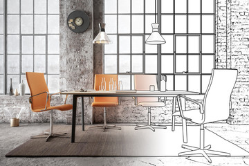 Office Lounge inside an industrial Loft (draft) - 3d visualization