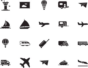 holiday vector icon set such as: speed, liner, outdoor, case, arrive, camp, life, destination, bus, ticket, coach, locomotive, arrivals, bullet, icons, express, tower, luggage, view, motion, train