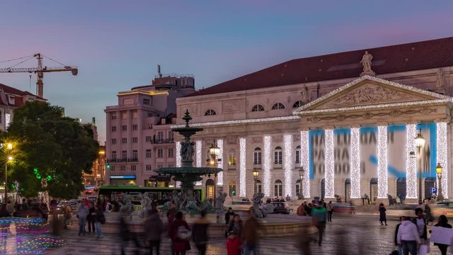 Rossio Square by night (4k UHD time lapse, detail shoot)