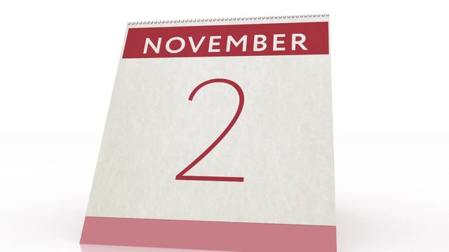 November 2 date. calendar change to November 2 animation