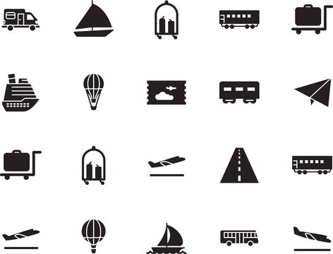 holiday vector icon set such as: automobile, home, trailer, roadside, tourist, arrive, ticket, side, origami, traveler, van, aeroplane, mail, avenue, drive, icons, public, highway, set, truck
