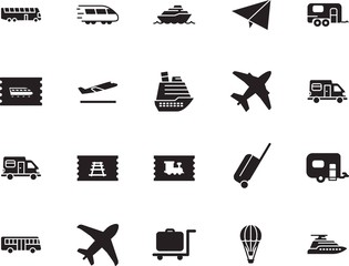 holiday vector icon set such as: departures, outdoor, wing, life, fast, web, hotel, yacht, front, vessel, wheel, rv, airline, cart, bullet, balloon, voyage, price, wagon, camp, hot, toy, speed, case