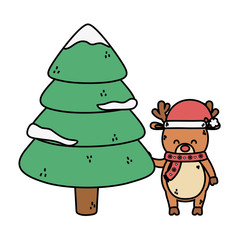 Fototapeta premium reindeer with hat and tree snow decoration merry christmas