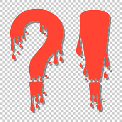 Question mark and exclamation punctuation point set. Liquid dripping, cartoon style.