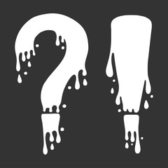 Question mark and exclamation punctuation point set. Liquid dripping, cartoon style.