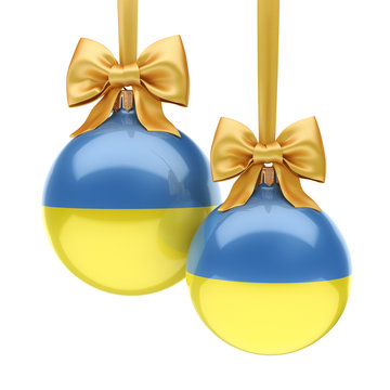 3D Rendering Christmas Ball With The Flag Of Ukraine