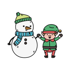 snowman and elf holding hands decoration merry christmas