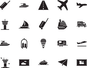 holiday vector icon set such as: asphalt, toy, tickets, stripe, auto, briefcase, access, path, wind, speed, balloon, mobile, basket, roadside, railway, leisure, airways, off, race, hot, train, map