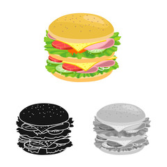 Vector illustration of bun and burger symbol. Graphic of bun and turkey stock symbol for web.