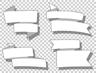 Set of different ribbons in cartoon style. Template for price tag, discount message text, poster. Vector image.