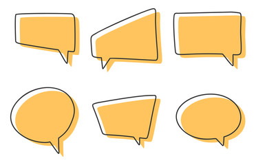 Set of different speech bubbles, blank and empty template of chat signs. Cartoon style vector image.