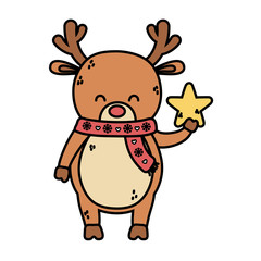 reindeer with scarf holding star decoration merry christmas