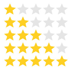 Five star rating set. Review rating, feedback and opinioin rank. 5 in a row. Vector image.