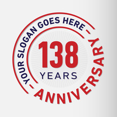 138 years anniversary logo template. One hundred and thirty-eight years celebrating logotype. Vector and illustration.