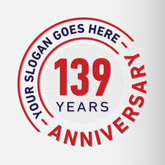 139 years anniversary logo template. One hundred and thirty-nine years celebrating logotype. Vector and illustration.