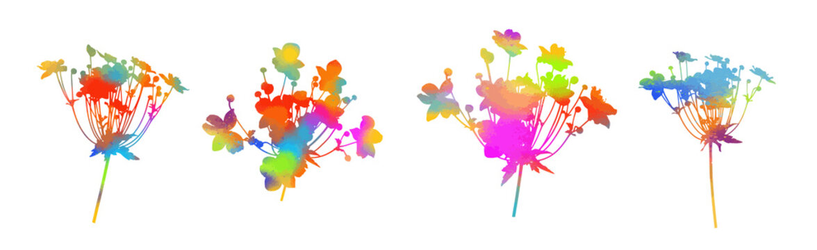 Set of multicolored flower heads. Vector illustration