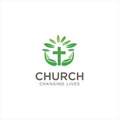 Nature Church Logo . Christian Logo Design Inspiration Stock . Praying hand holding cross religion church logo