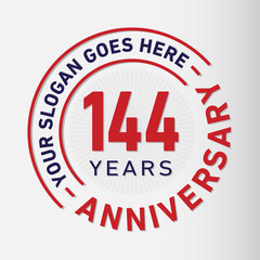 144 years anniversary logo template. One hundred and forty-four years celebrating logotype. Vector and illustration.
