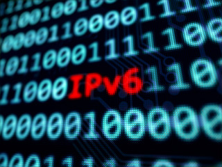 IPv6 red text on binary code blue screen	