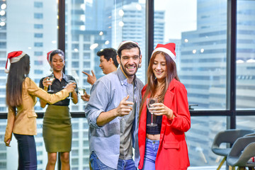 Business  office team celebrate Christmas Happy new year party 2020
