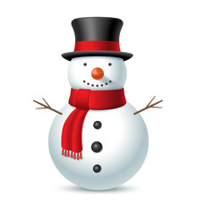 Christmas snowman with hat and scarf isolated on white background. Vector illustration