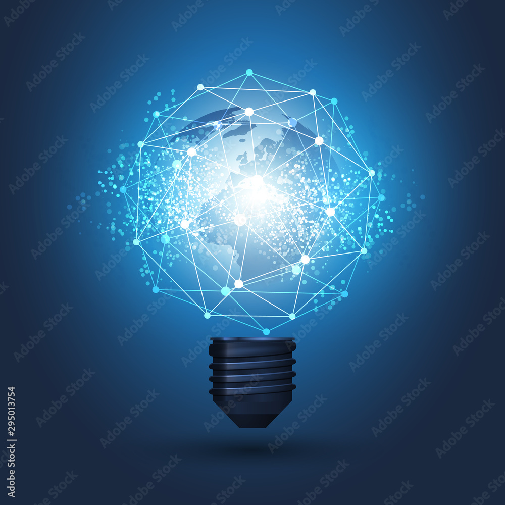 Poster abstract cloud computing, electric and global network connections concept design with earth globe in