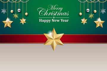 Merry christmas and happy new year green and white background with christmas elements