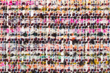 varicoloured woven yarns of boucle fabric close up - obrazy, fototapety, plakaty