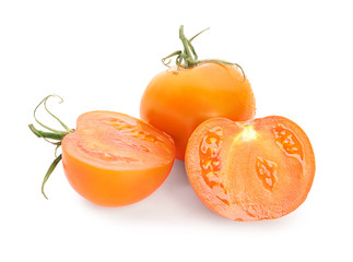 Fresh tomatoes on white background