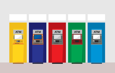 Colorfull of ATM bank cash machine from different color.