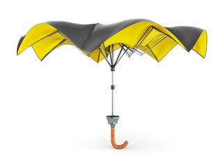 Opened two tone umbrella 3d render on white