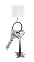 steel keys on keyring with blank keychain isolated